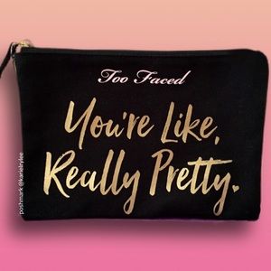 Too Faced Cosmetics Bag You’re Like Really Pretty Black Canvas Gold Zipper